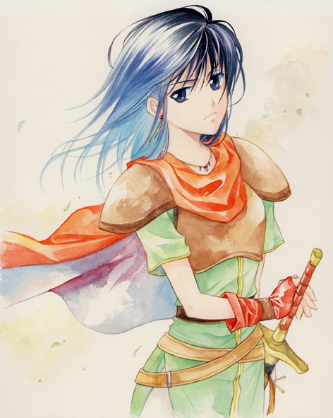 armor, black_hair, cape, fingerless_gloves, fire_emblem, fire_emblem:_thracia_776, fire_emblem_thracia_776, gloves, mareeta, purple_eyes, short_hair, sword, violet_eyes, weapon