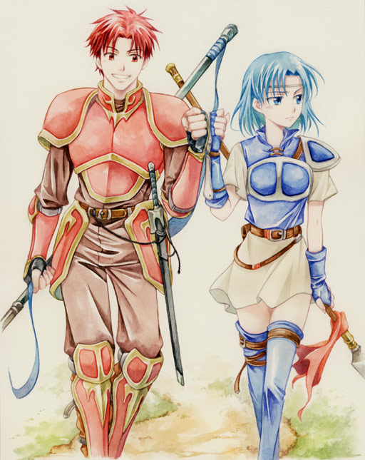 alan, alen, armor, blue_eyes, blue_hair, boots, circlet, fingerless_gloves