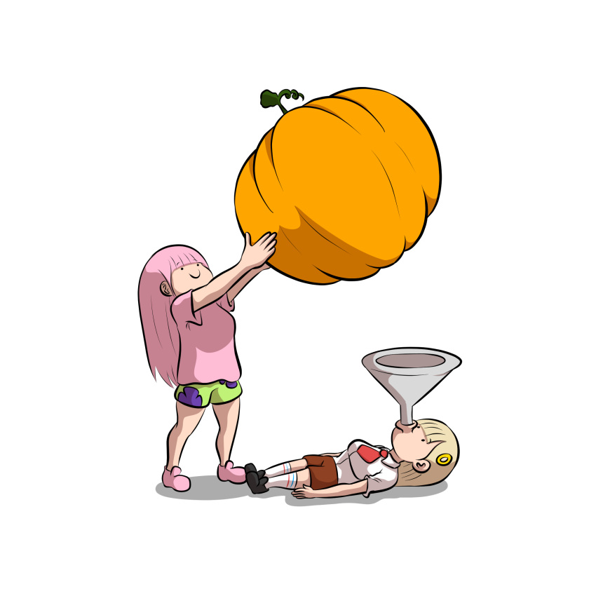 absurdres, bangs, black_footwear, blonde_hair, blunt_bangs, brown_shorts, cosplay, funnel
