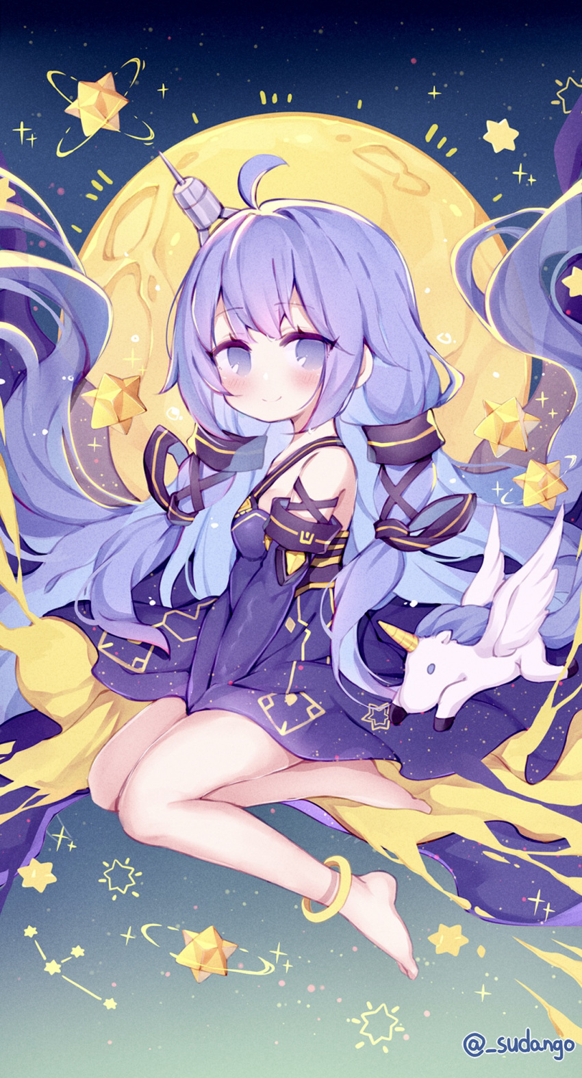 1girl, anklet, azur_lane, bangs, bare_legs, barefoot, black_dress, blue_eyes