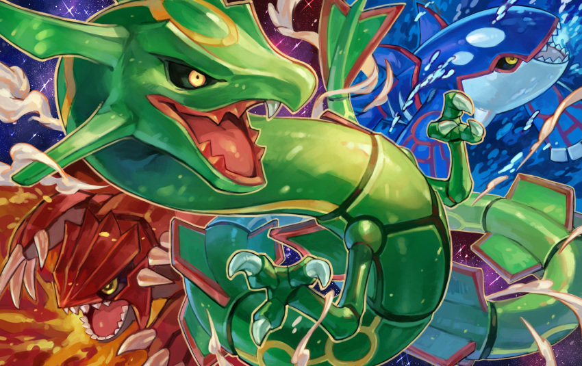 black_sclera, claws, colored_sclera, commentary_request, dragon, eastern_dragon, fire, gen_3_pokemon