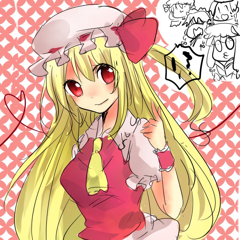 :3, adult, alternate_hairstyle, bad_id, bat_wings, blonde_hair, chiyo, flandre_scarlet