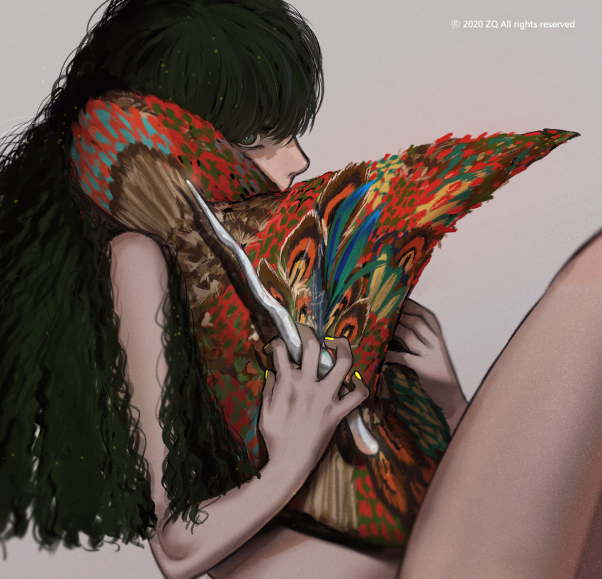 1girl, bangs, black_hair, dated, english_text, green_eyes, highres, holding
