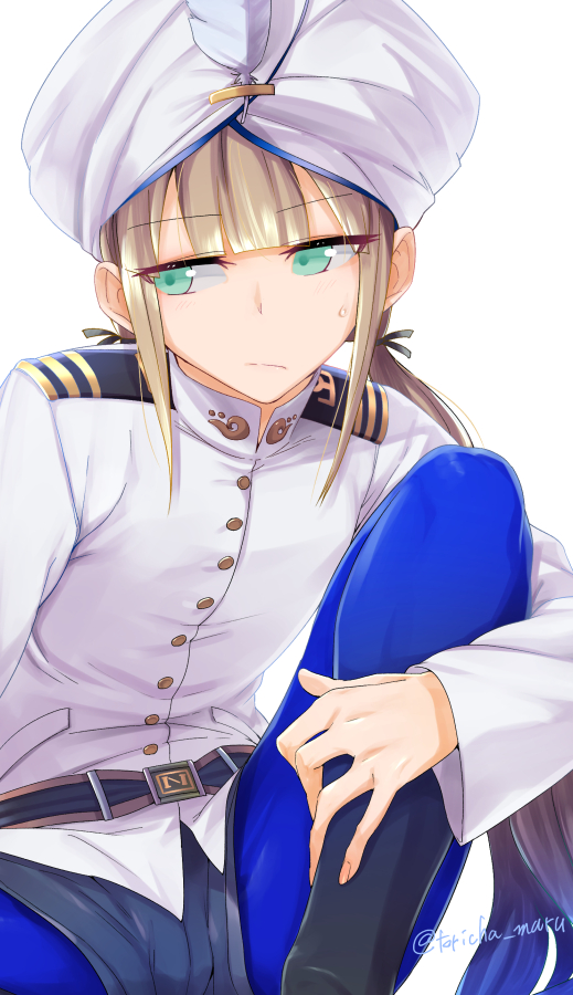1boy, belt, blue_hair, blue_legwear, captain_nemo_(fate), closed_mouth, fate/grand_order, fate_(series)