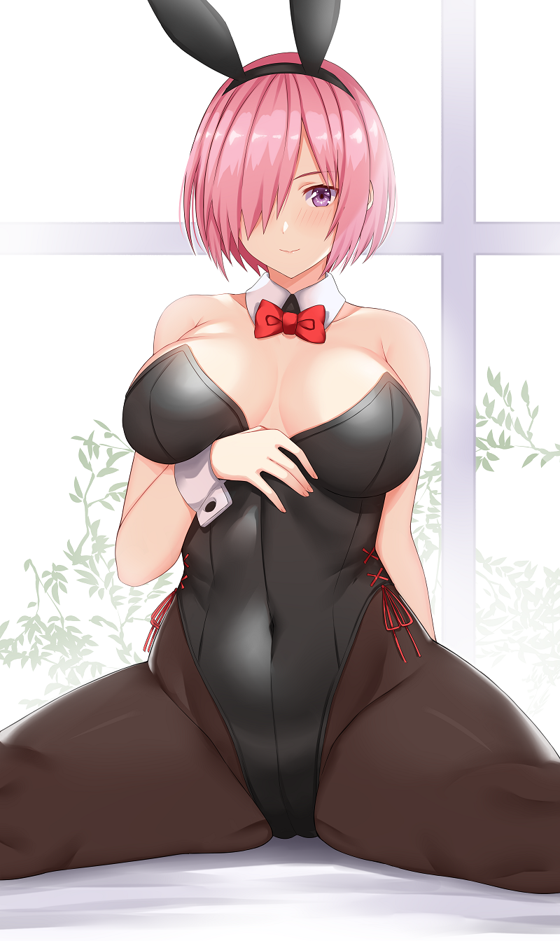 1girl, animal_ears, arind_yudha, black_legwear, black_leotard, bow, bowtie, breasts