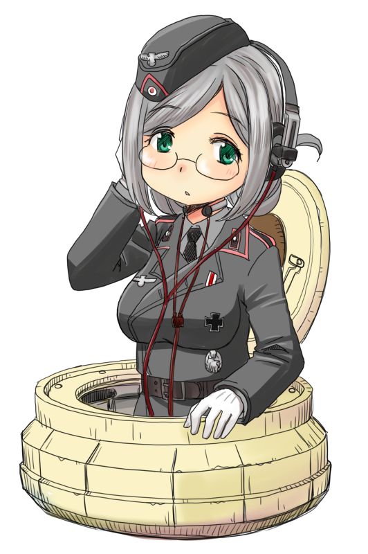 1girl, belt, black_neckwear, blush, breasts, collared_shirt, eyebrows_visible_through_hair, folded_ponytail