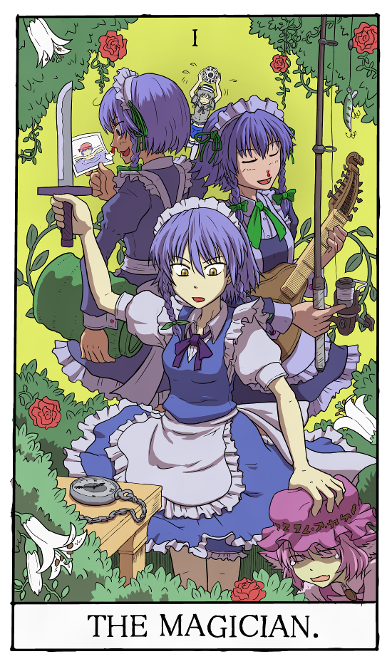 5girls, aika_(cookie), animal_ears, apron, bangs, bird_ears, blood, blue_dress