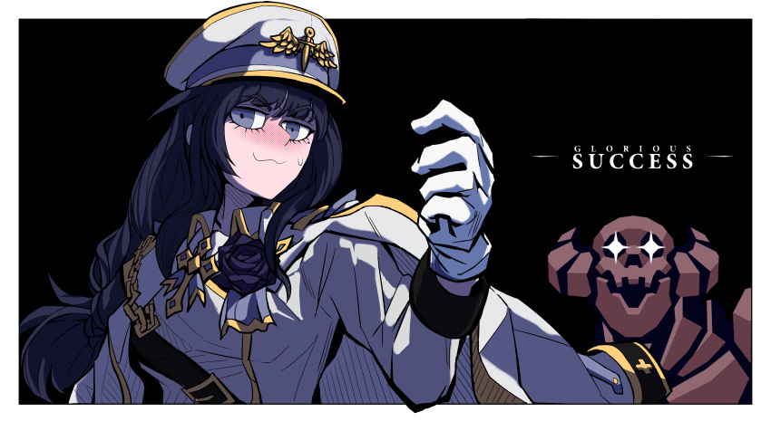 absurdres, alternate_color, alternate_costume, bangs, black_background, blush, border, cape