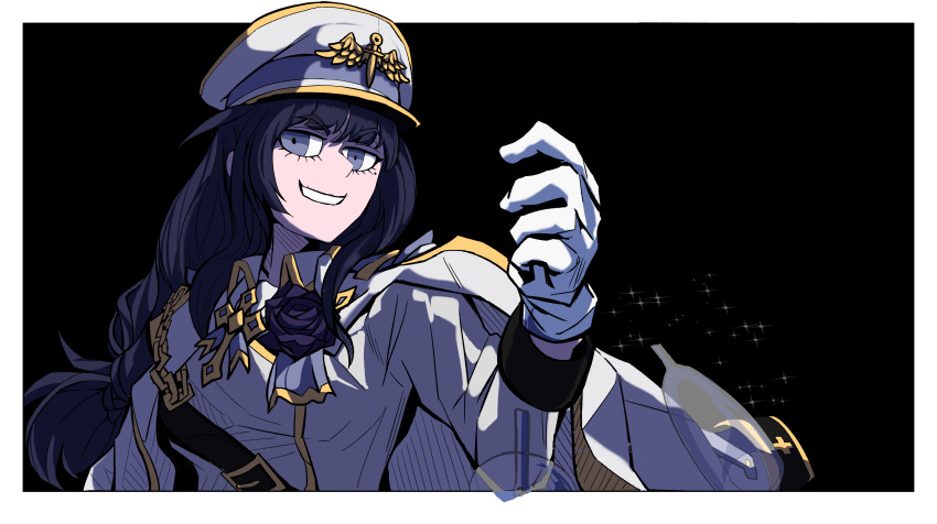 :d, absurdres, alternate_color, alternate_costume, bangs, black_background, blush, border