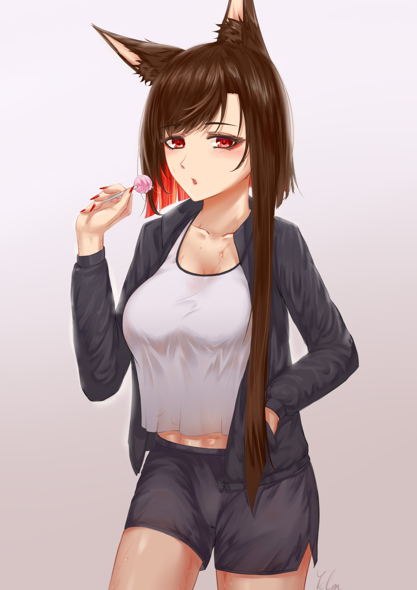 1girl, absurdres, akagi_(azur_lane), alternate_costume, alternate_hairstyle, animal_ears, azur_lane, bangs