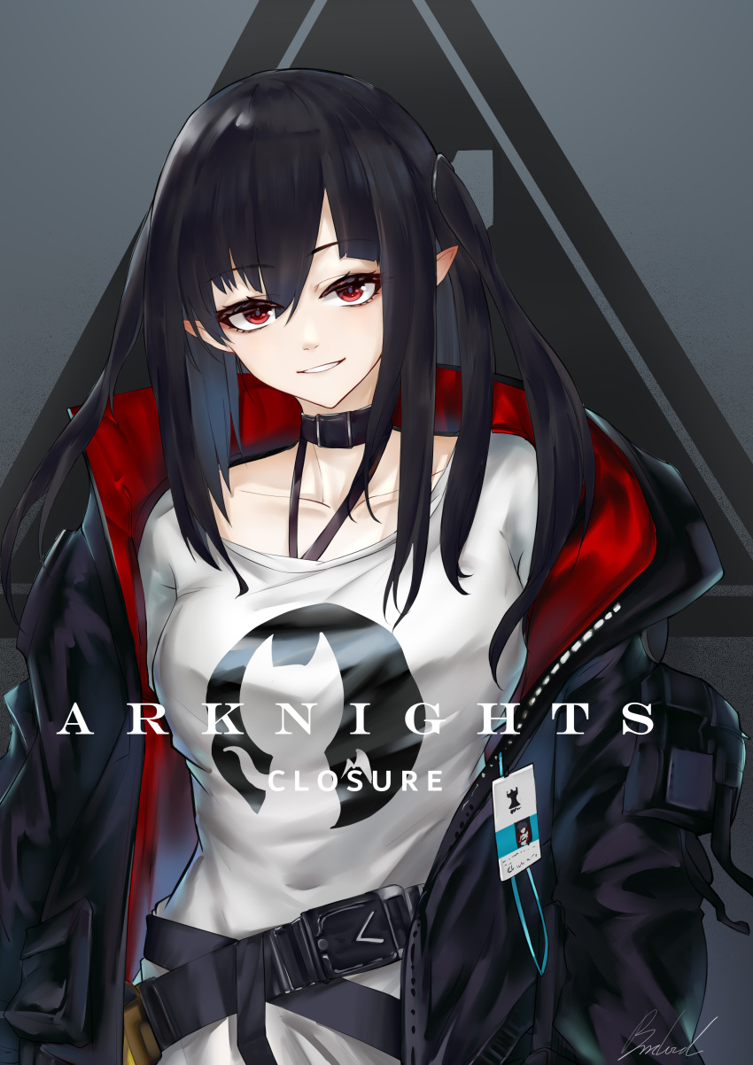 1girl, absurdres, arknights, bangs, belt, black_belt, black_choker, black_hair