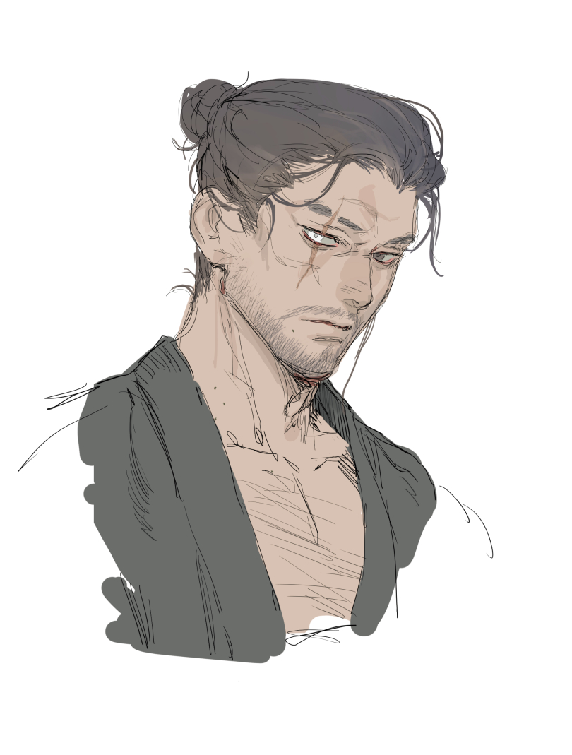 1boy, beard, black_eyes, black_hair, black_jacket, closed_mouth, colored_sclera, cropped_torso