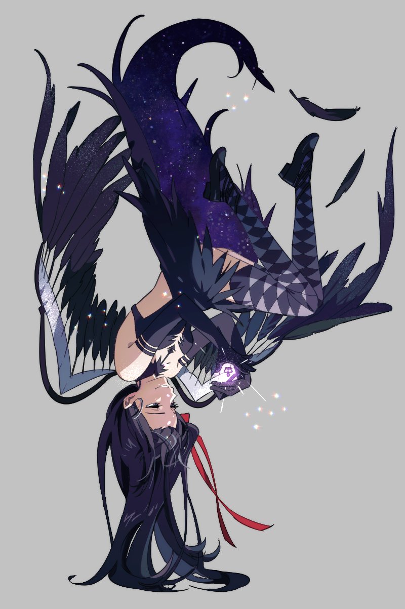 1girl, akemi_homura, akuma_homura, argyle, argyle_legwear, asymmetrical_clothes, backless_dress, backless_outfit