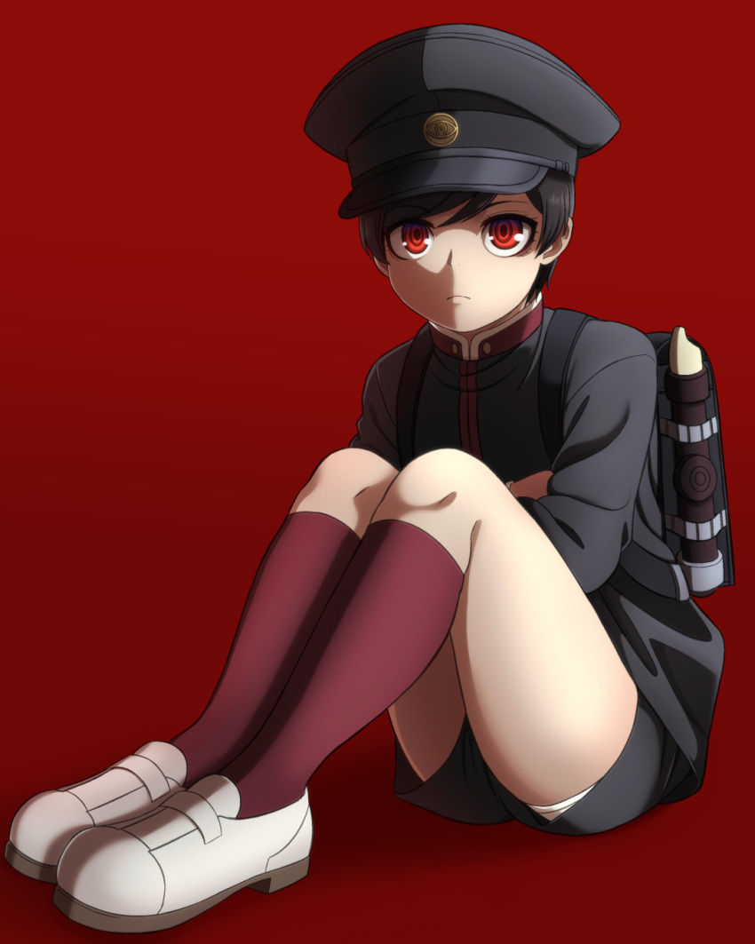 1boy, akudama_drive, backpack, bag, black_headwear, black_shorts, briefs, brother_(akudama_drive)