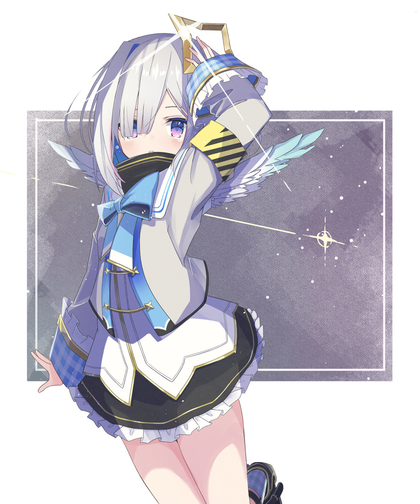 1girl, amane_kanata, angel, angel_wings, armband, bangs, blunt_bangs, blush
