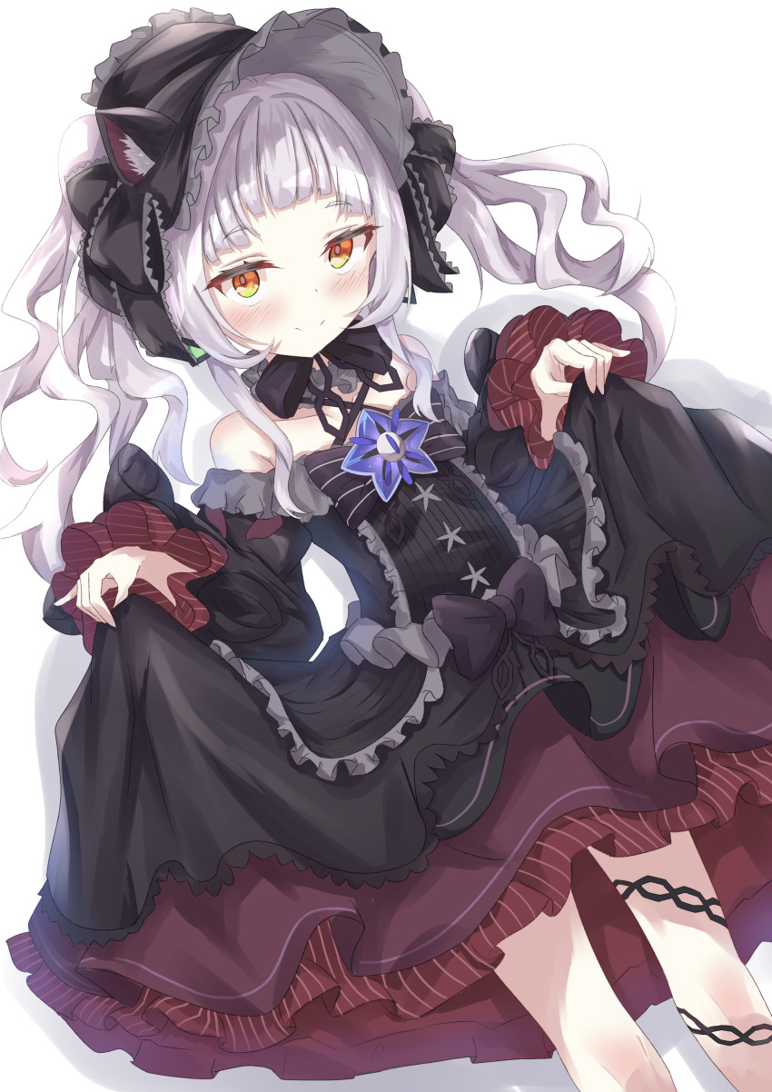 1girl, absurdres, animal_ears, azuremo, bangs, black_dress, black_sleeves, blunt_bangs