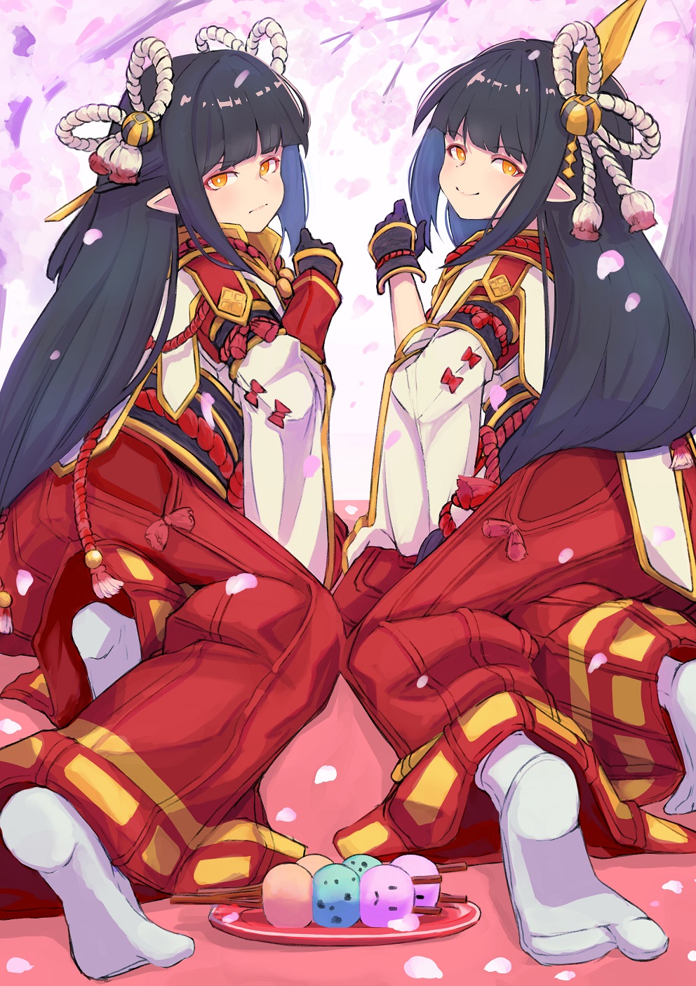 2girls, black_hair, hinoa, japanese_clothes, kimono, long_hair, looking_back, minoto