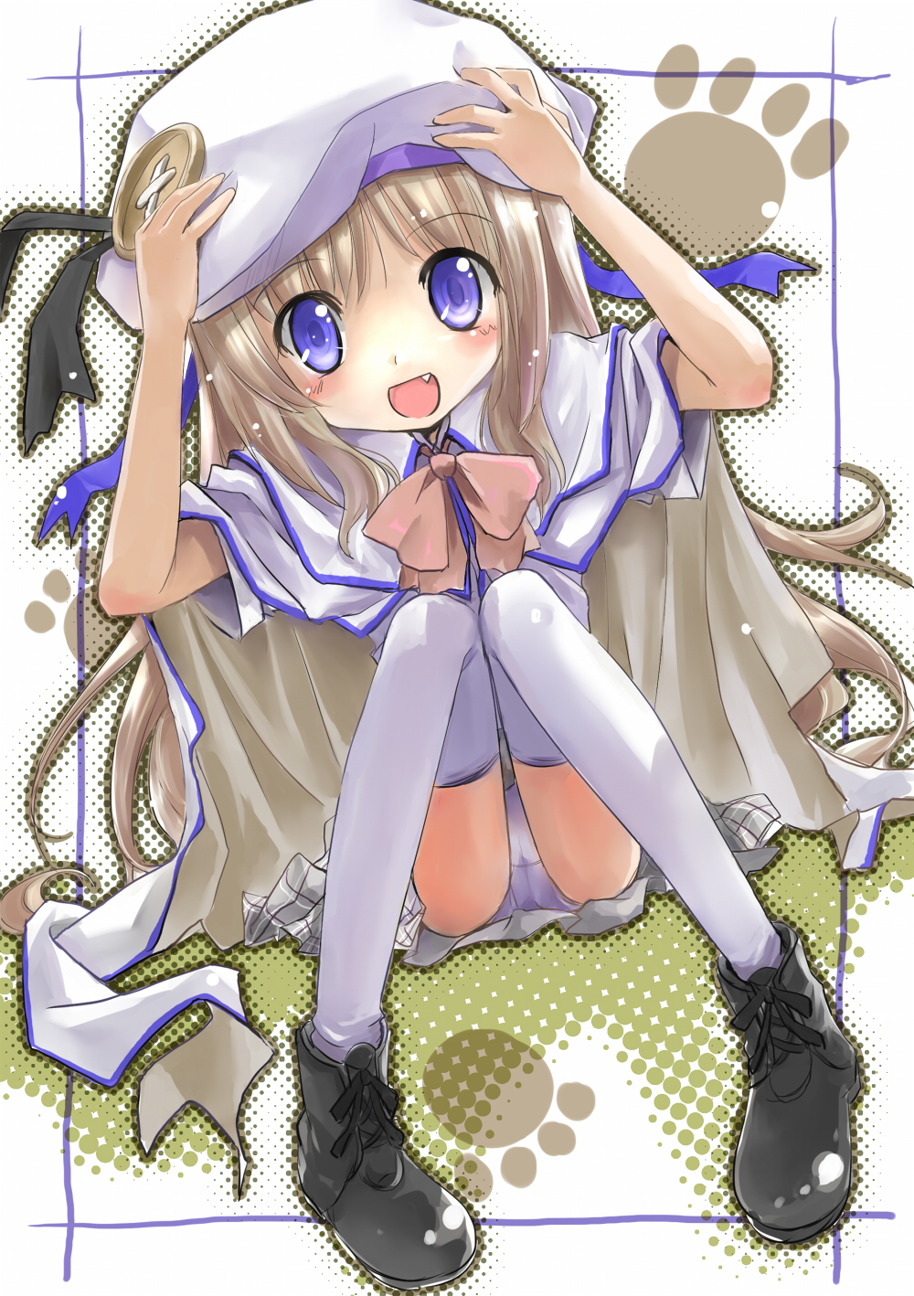 blue_eyes, cape, fang, hat, highres, little_busters!!, noumi_kudryavka, paw_print