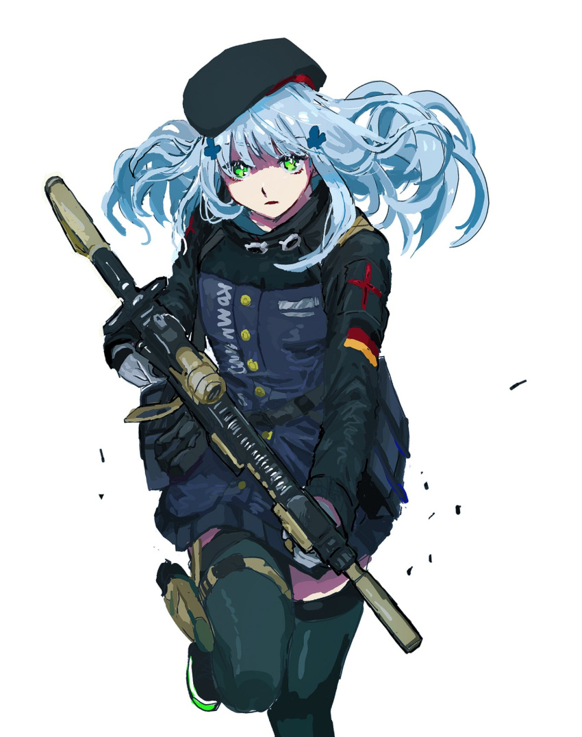 5kpgte, assault_rifle, beret, black_headwear, commentary_request, cowboy_shot, german_flag, girls_frontline