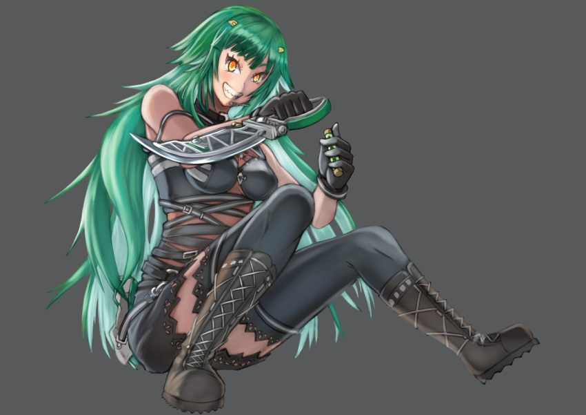 1girl, black_bra, black_legwear, black_shorts, boots, bra, combat_boots, cross-laced_footwear