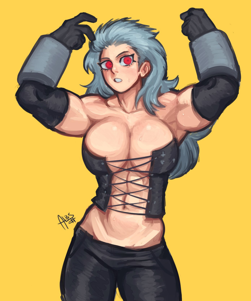 1girl, abs, breasts, corset, dorohedoro, earrings, gabriel_ales, gloves