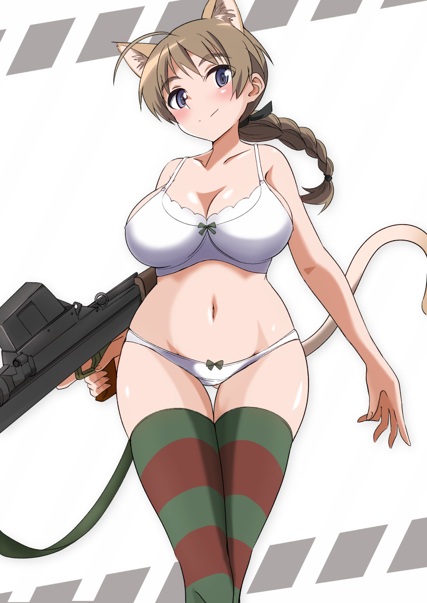 1girl, absurdres, animal_ears, animal_print, ass_visible_through_thighs, bell, blue_eyes, bottle