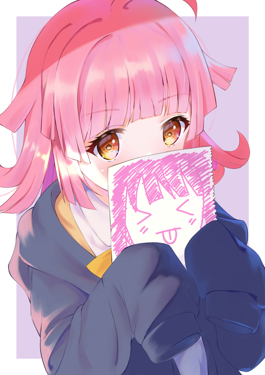 1girl, absurdres, ahoge, bangs, blue_hoodie, blunt_bangs, blunt_ends, blush
