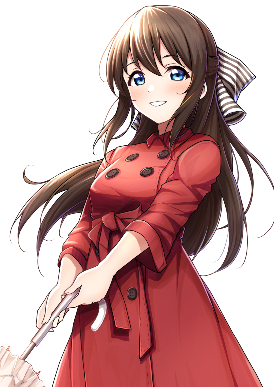 1girl, audrey_(love_live!), bangs, belt, blue_eyes, blush, bow, brown_hair
