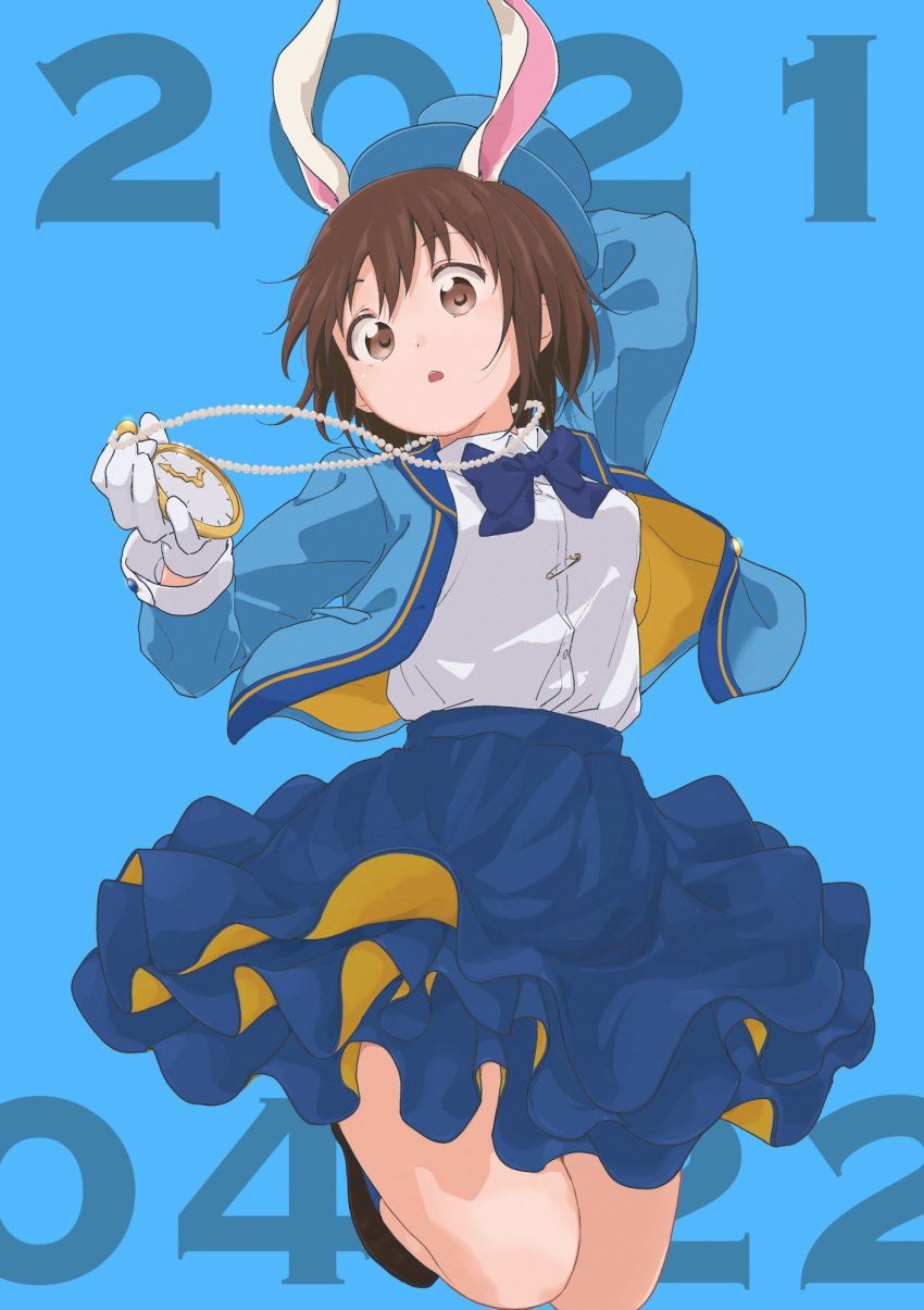 1girl, 9so_(ponchon), :o, alice_in_wonderland, animal_ears, arm_behind_head, arm_up, bangs