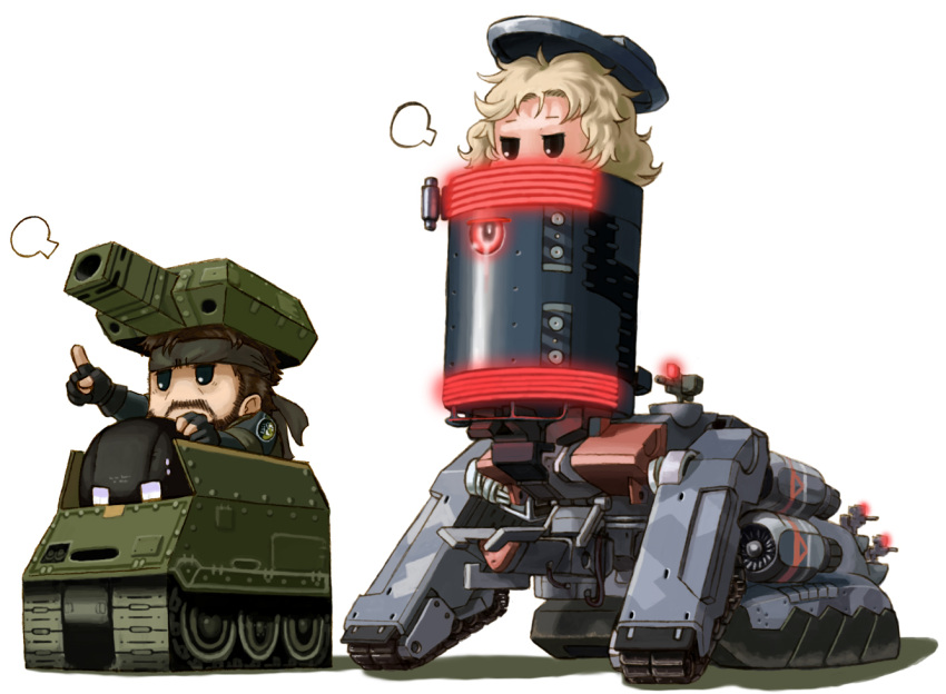 big_boss, box, caterpillar_tracks, facial_hair, headband, metal_gear, metal_gear_solid_peace_walker, military