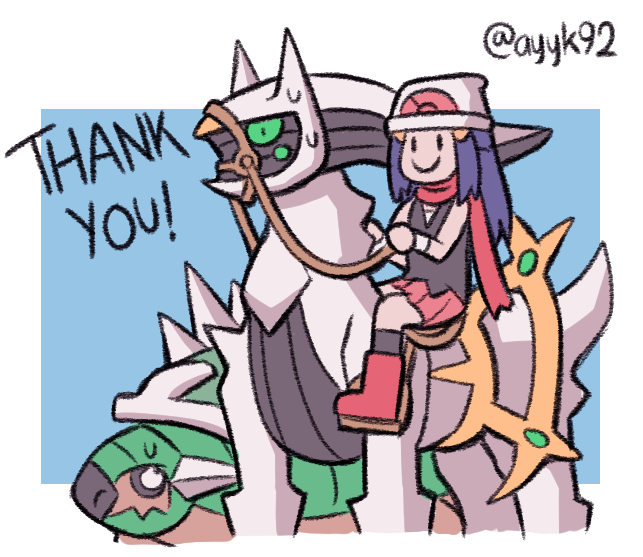 1girl, arceus, ayyk92, beanie, black_legwear, black_shirt, boots, hikari_(pokemon)