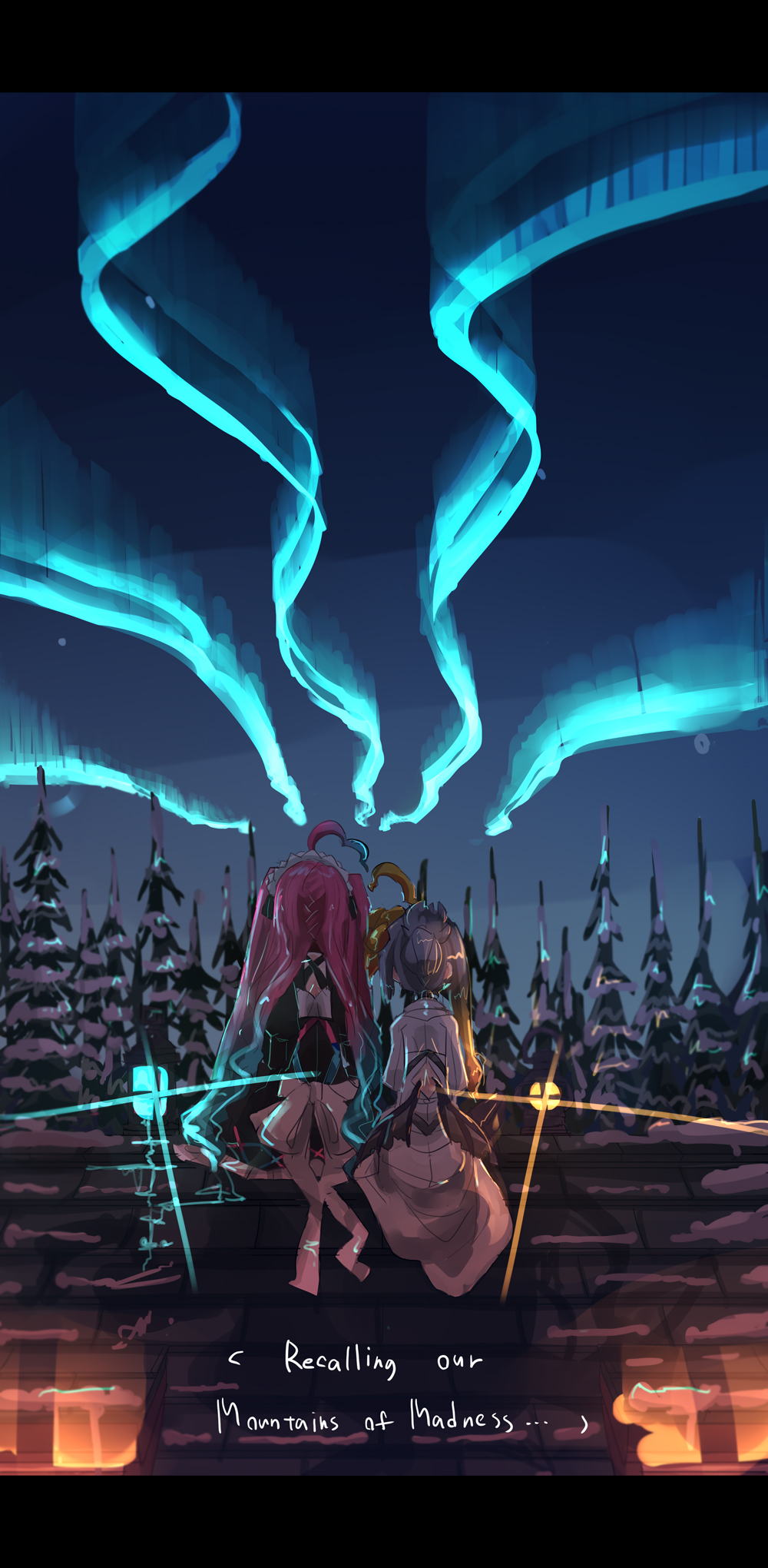 ahoge, at_the_mountains_of_madness, aurora, blonde_hair, blue_hair, bow, collar, cthulhu_mythos