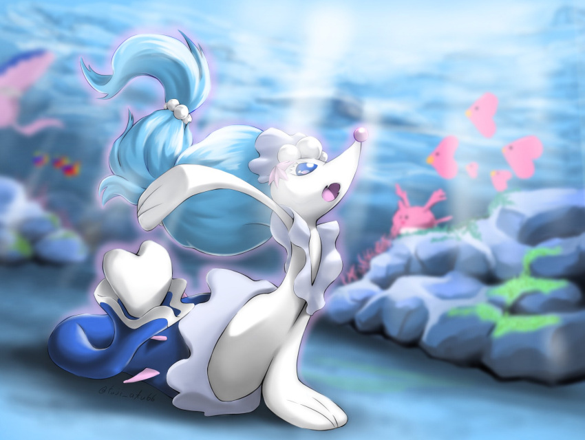 atu_(fuji_atu66), blue_eyes, blurry, blurry_background, carvanha, commentary_request, corsola, eyelashes