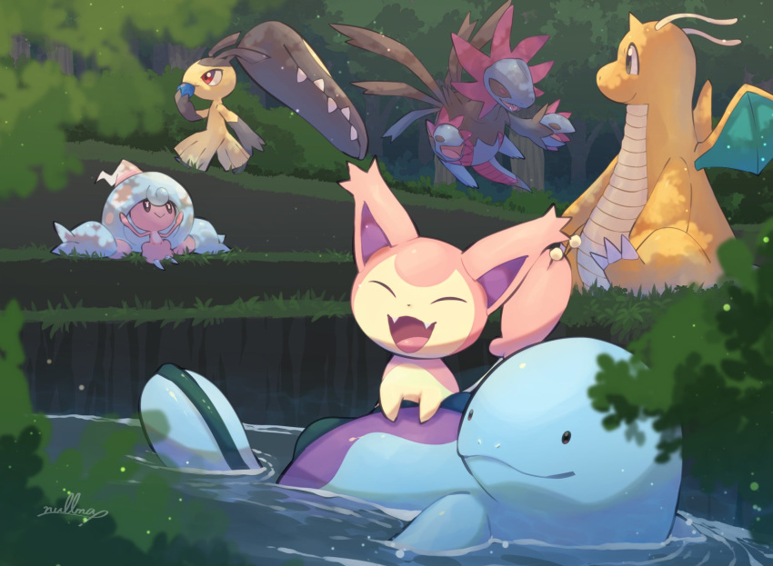 bush, cat, claws, closed_mouth, day, dragonite, fangs, floating
