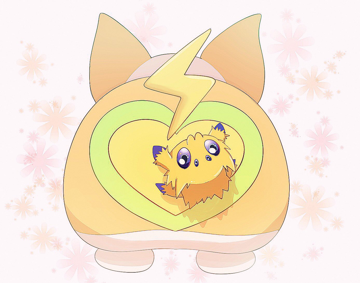 commentary_request, floral_background, gen_5_pokemon, gen_8_pokemon, joltik, looking_at_viewer, looking_back, no_humans