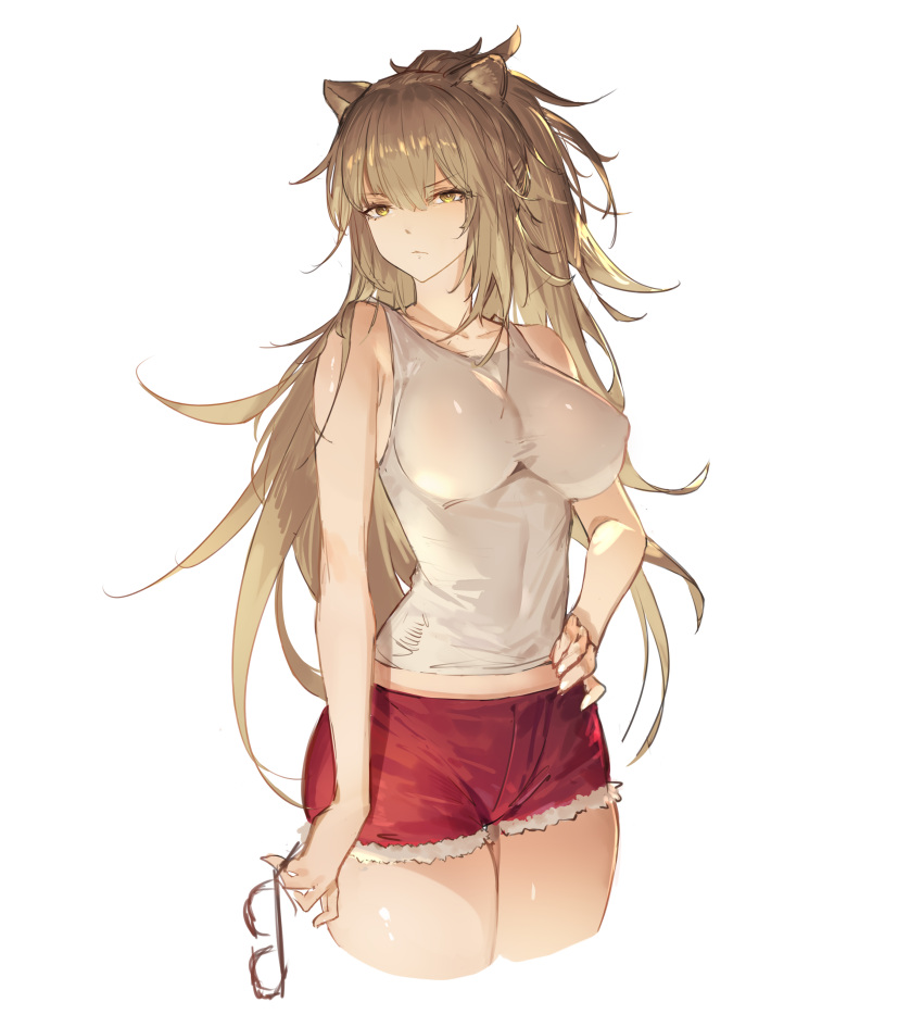 1girl, absurdres, animal_ears, arknights, bangs, bare_arms, bare_shoulders, breasts