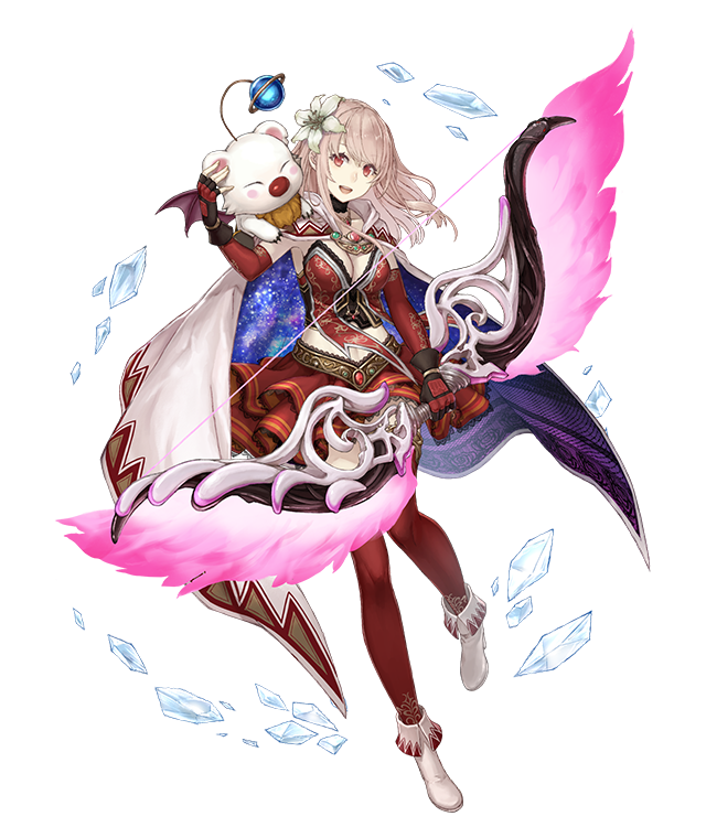1girl, :d, bow_(weapon), breasts, cape, fina_(ff_be), final_fantasy, final_fantasy_brave_exvius
