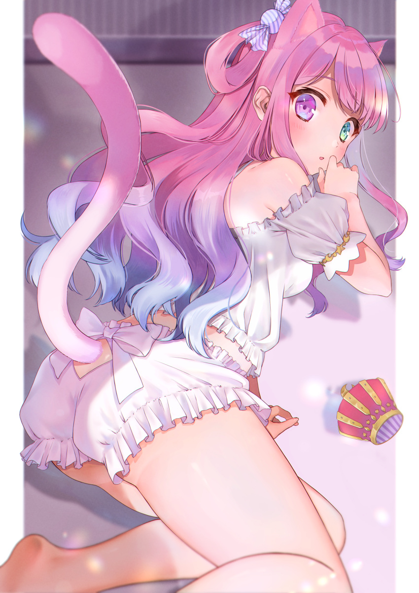 1girl, absurdres, animal_ears, ass, bare_shoulders, bloomers, blush, camisole