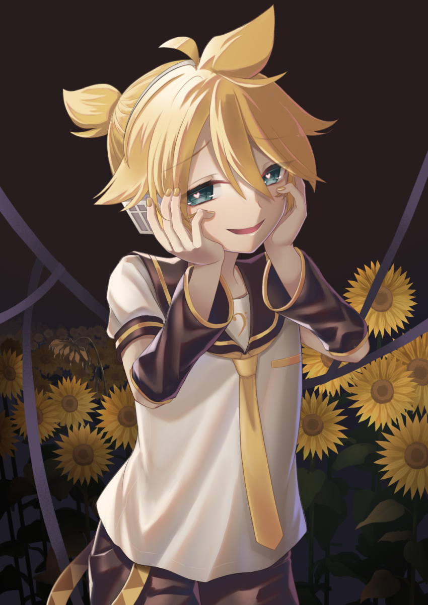 1boy, aqua_eyes, arm_warmers, aroeruji3, bass_clef, belt, black_background, black_collar