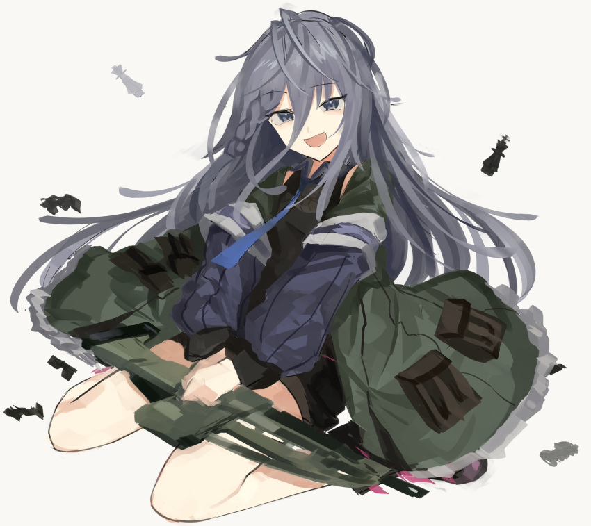 1girl, braid, camouflage, camouflage_jacket, eyebrows_visible_through_hair, girls_frontline, grey_eyes, grey_hair