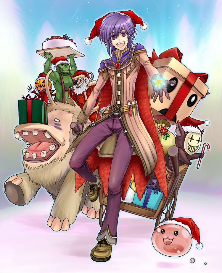 3boys, alchemist_(ragnarok_online), amistr_(ragnarok_online), antonio_(ragnarok_online), bangs, beard, boots, brown_coat