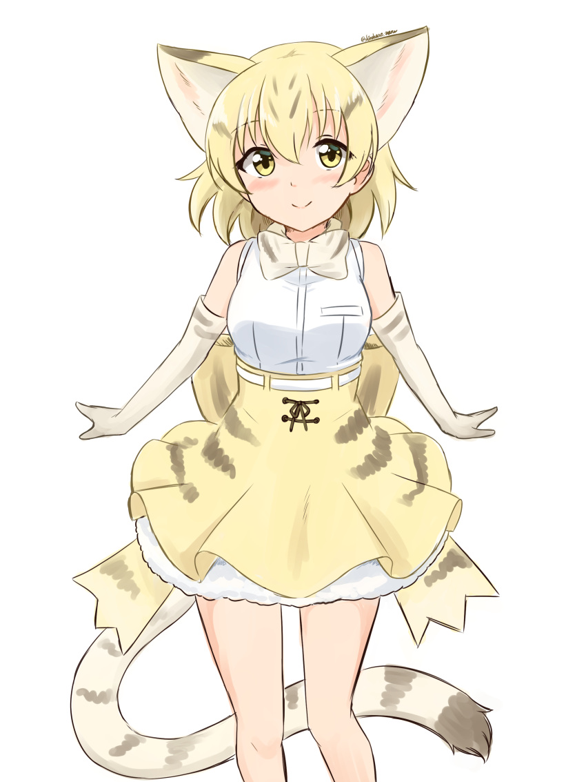 1girl, absurdres, animal_ear_fluff, animal_ears, back_bow, bangs, blonde_hair, bow