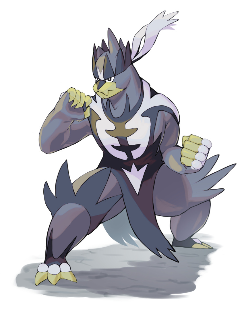 black_eyes, clenched_hand, closed_mouth, fighting_stance, full_body, gen_8_pokemon, grey_fur, highres