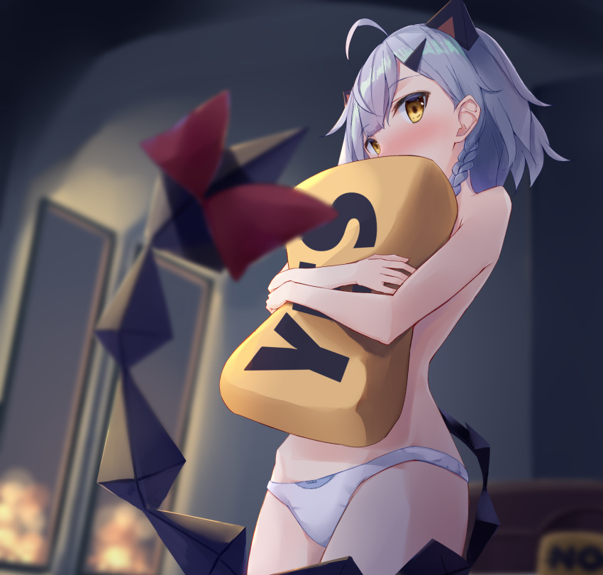 1girl, ahoge, akinakesu-chan, animal_ears, bangs, blurry, blurry_background, blurry_foreground