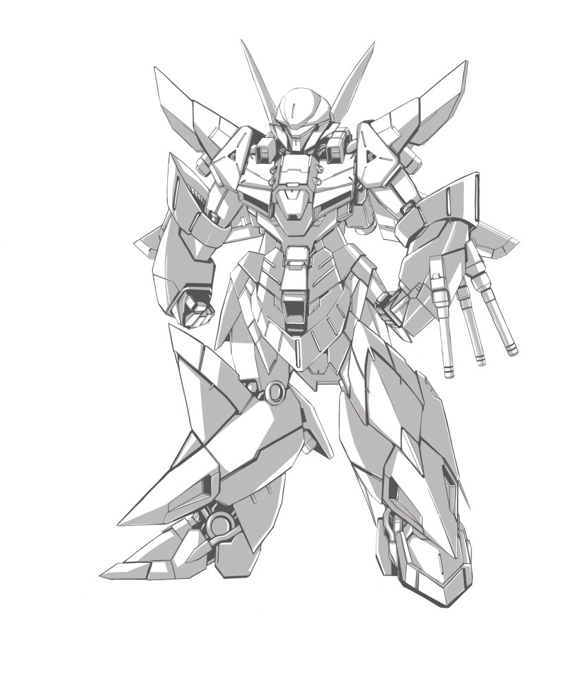 aaaaaaak, absurdres, arm_cannon, clenched_hands, full_body, gespenst, greyscale, highres