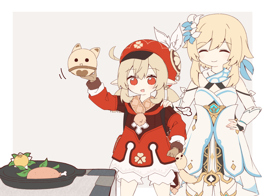 2girls, :d, ^_^, absurdres, ahoge, arm_up, backpack, bag
