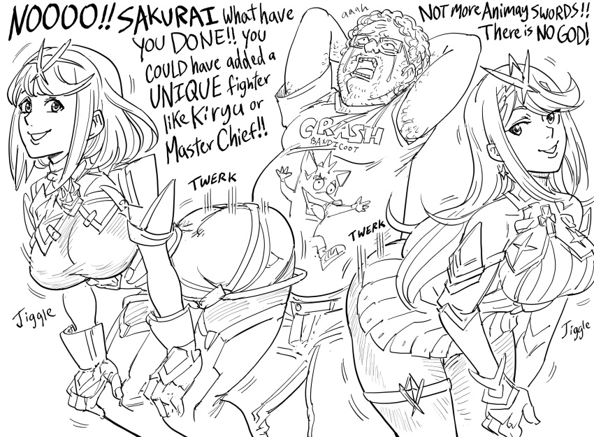 2girls, ass_shake, bb_(baalbuddy), breasts, commentary, crash_bandicoot, crash_bandicoot_(character), crying