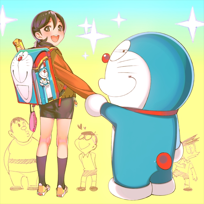 backpack, doraemon, doraemon_(character), gouda_takeshi, honekawa_suneo, long_socks, minamoto_shizuka, nobi_nobita, red_belt, shoes