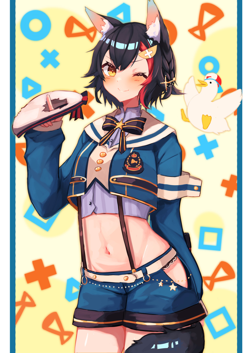 1girl, ;), absurdres, alternate_hair_length, alternate_hairstyle, animal_ears, armband, bangs