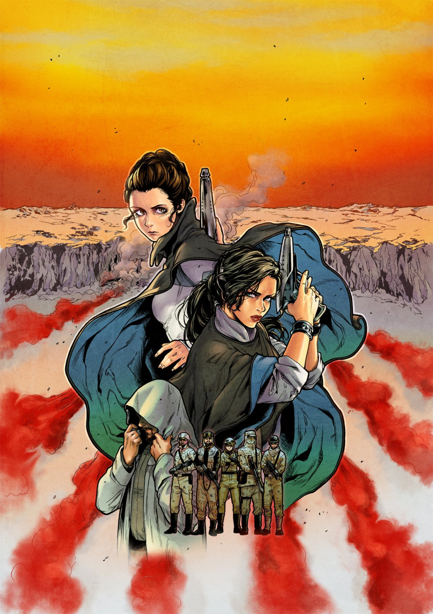3girls, 5boys, bail_organa, black_hair, blue_eyes, brown_eyes, brown_hair, cloak